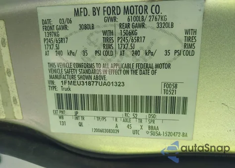 2007 Ford Explorer Sport Trac Xlt from USA, damaged, VIN 1FMEU31877UA01323